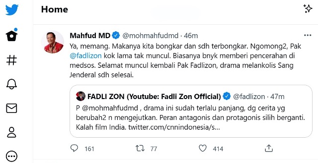 Mahfud MD dan Fadli Zon Saling Sapa di Twitter Soal Kasus Kematian Brigadir J