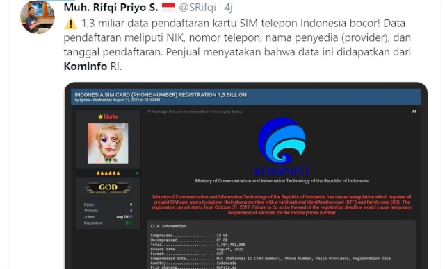 Sebanyak 1,3 Miliar Data Pendaftaran Kartu SIM Telepon Indonesia Diduga Bocor