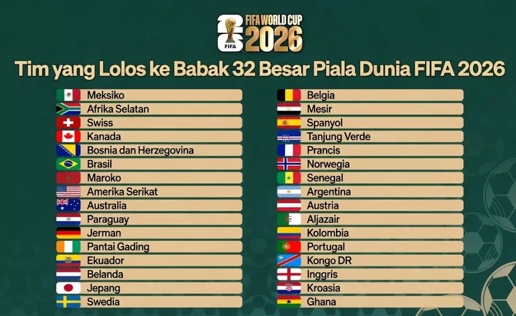 Daftar 32 besar Piala Dunia 2026.